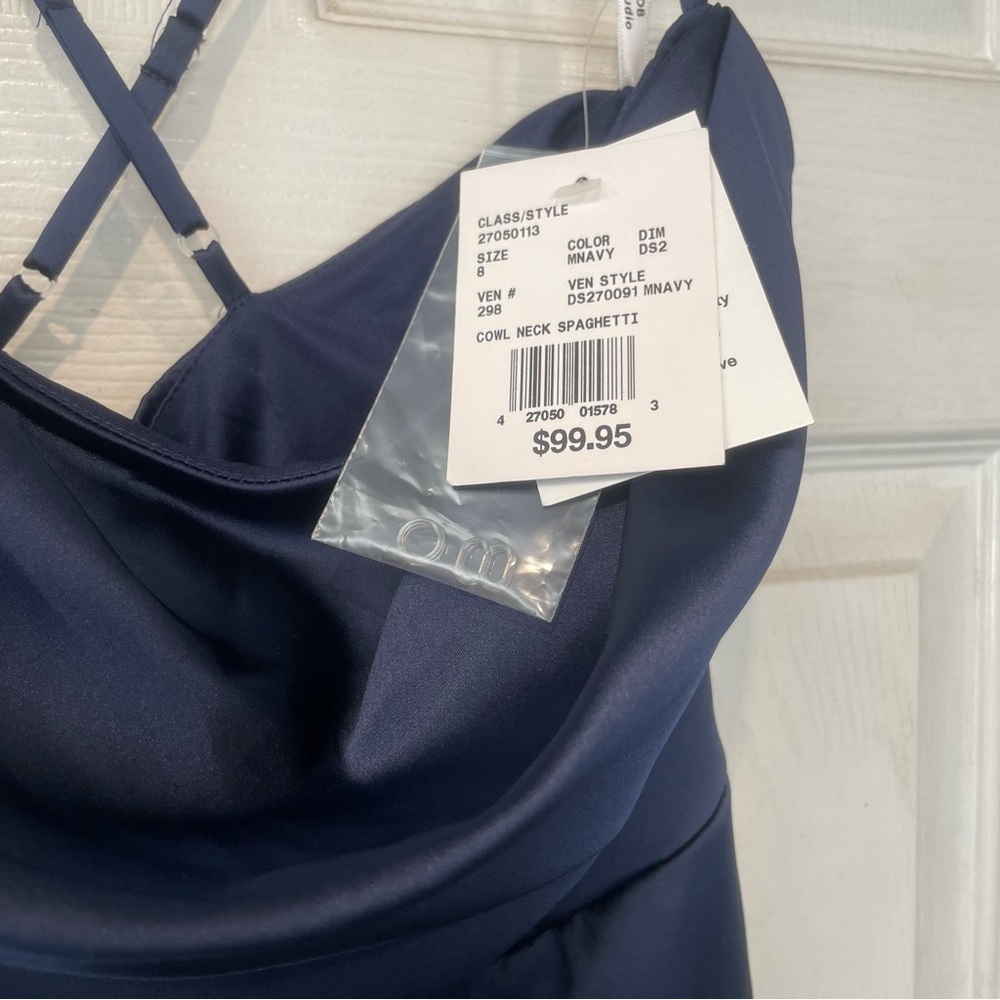 David’s Bridal Navy Bridesmaid Dress Cowl Neck Slit | Size 8 | STYLE# DS270091 - Picture 4 of 8